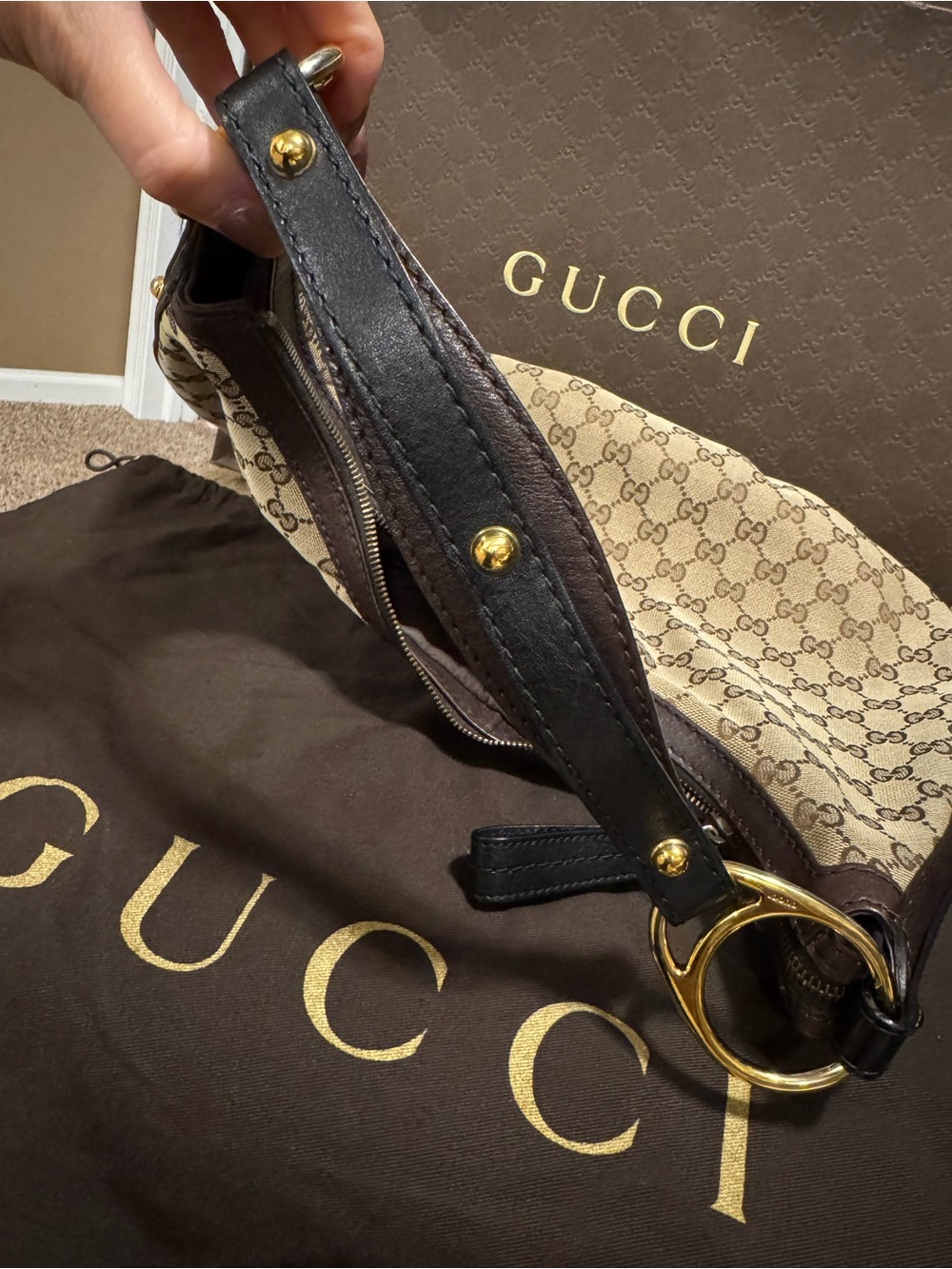 ❤️ Authentic Gucci GG Canvas & Leather Hobo Purse W/ Original Dust Bag & Box ❤️ - Picture 10 of 16